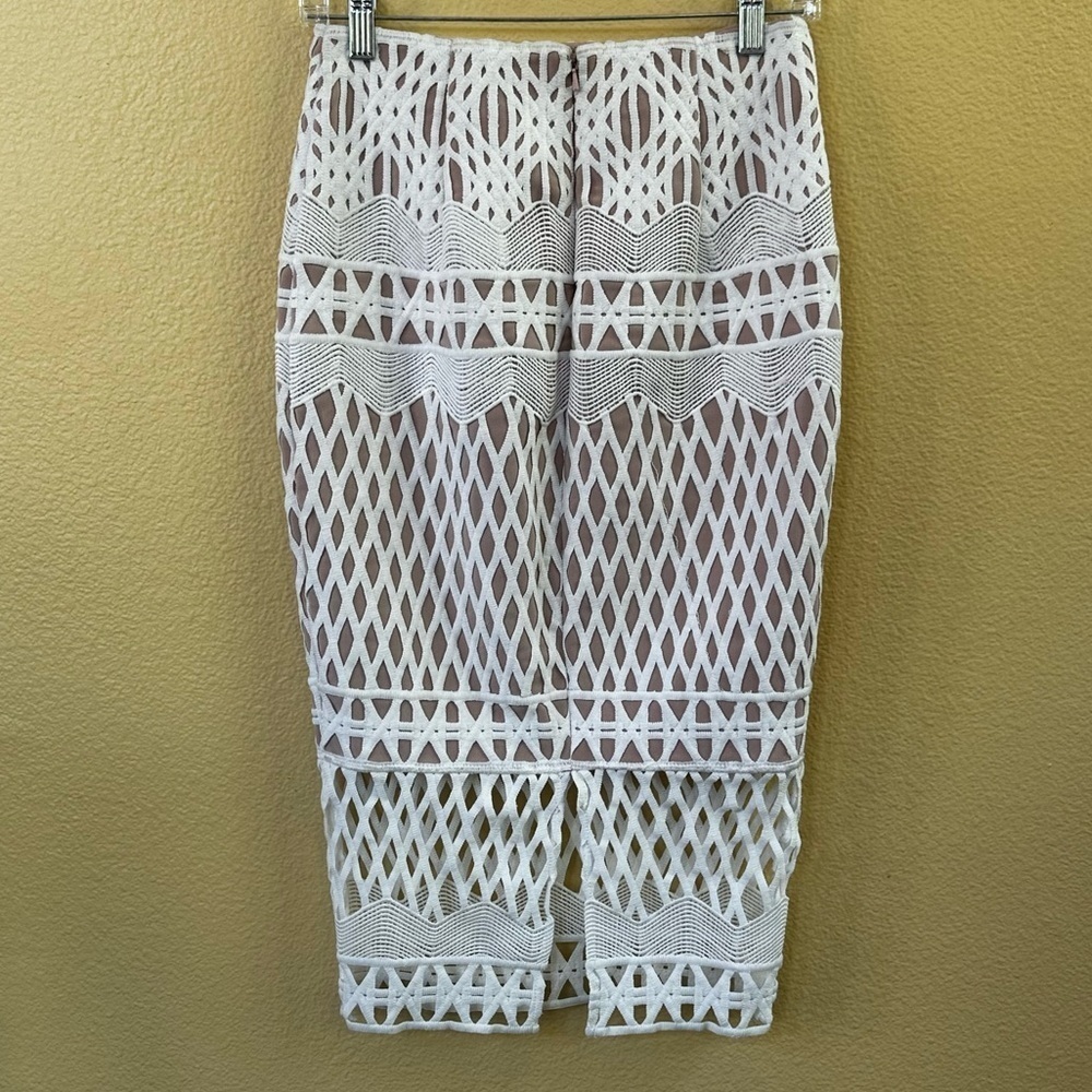 Sheike White Crochet Knit Midi Skirt With Tan Underlay Aus Size 8/Us Size 4 Euc! — image 3 of 5